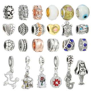 Dinglly 1 ชิ้น สีเงิน ปลา & เต่า ลูกปัด กุหลาบ เสน่ห์ Diy ลู…