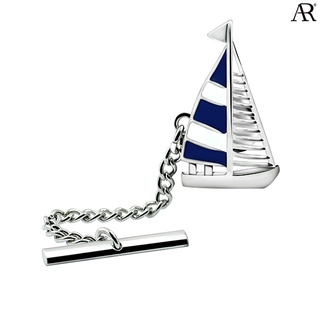 ANGELINO RUFOLO Tie Pin/Lapel Pin ดีไซน์ Sailboat เข็มหมุด/เข็มกลัดเนคไทโรเดียมคุณภาพเยี่ยม สีเงิน/สีขาว/สีน้ำเงิน