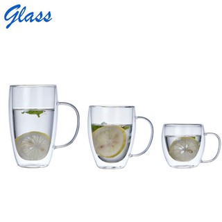 GLASS แก้วสองชั้น แก้วกาแฟ แบบมีหูจับ ใส่ได้ทั้งร้อนเย็น (J)