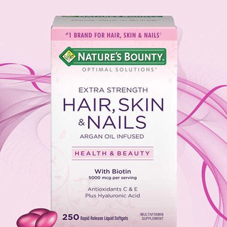 ไซส์ใหญ่สุดคุ้ม 250 แคปซูล Natures Bounty Hair Skin and Nails 5000mcg of Biotin ไบโอตินเข้มข้น บำรุงผม ผิว และเล็บ