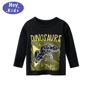 เสื้อยืดเด็กแขนยาว dinosaurดำ ผ้า Cotton คุณภาพดี งานแท้ พร้อมส่งในไทย