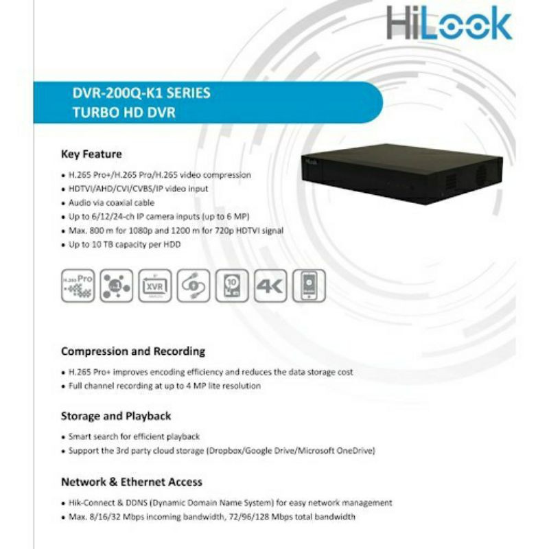 Hilook เครื่องบันทึกกล้องวงจรปิด DVR-204Q-K1 (4 CH)