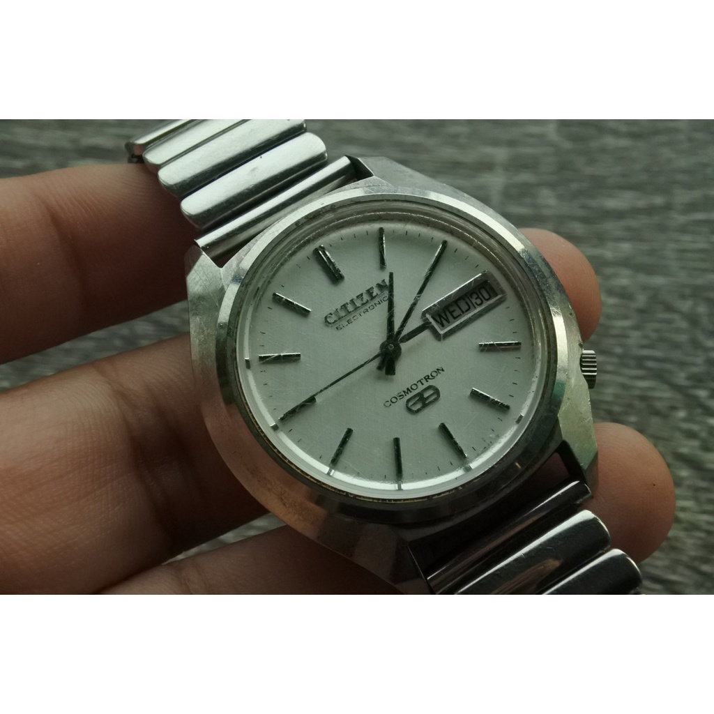 นาฬิกา Vintage มือสองญี่ปุ่น CITIZEN COSMOTRON ระบบ AUTOMATIC ผู้ชาย ทรงกลม กรอบเงิน หน้าขาว หน้าปัด 38mm