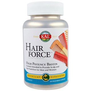 สุดคุ้ม!! วิตามินบำรุงผม KAL, Hair Force, High Potency Biotin, 60 Veggie Caps (NTK)