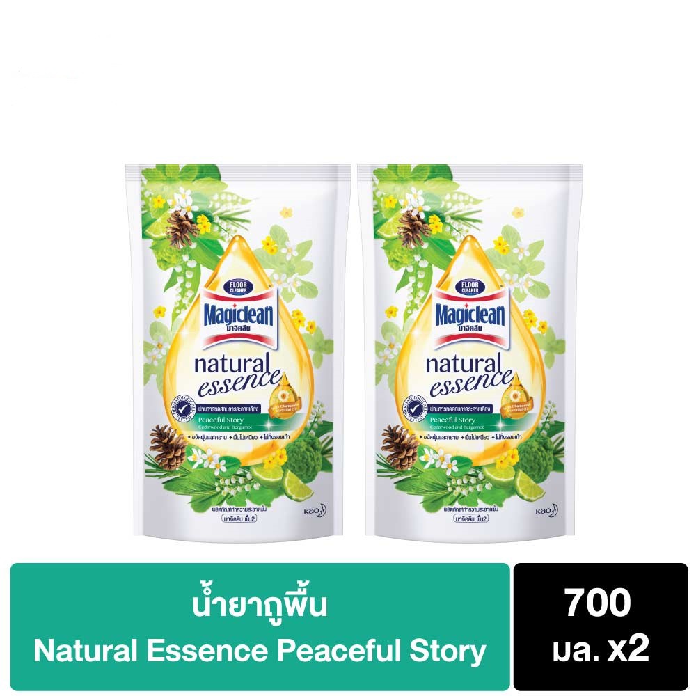 ﻿น้ำยาถูพื้น เนเชอรัล เอสเซนส์ เขียว ถุงเติม 700มล [Pack2]Magiclean Natural Essence Peaceful Story (