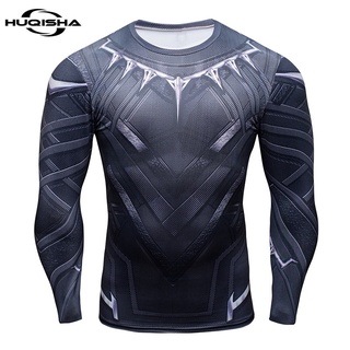 Superhero 3D Black Panther ผู้ชาย เสื้อยืดการบีบอัดแขนยาวเสื้อยืดแฟชั่นเพาะกายเสื้อผ้าผู้ชาย