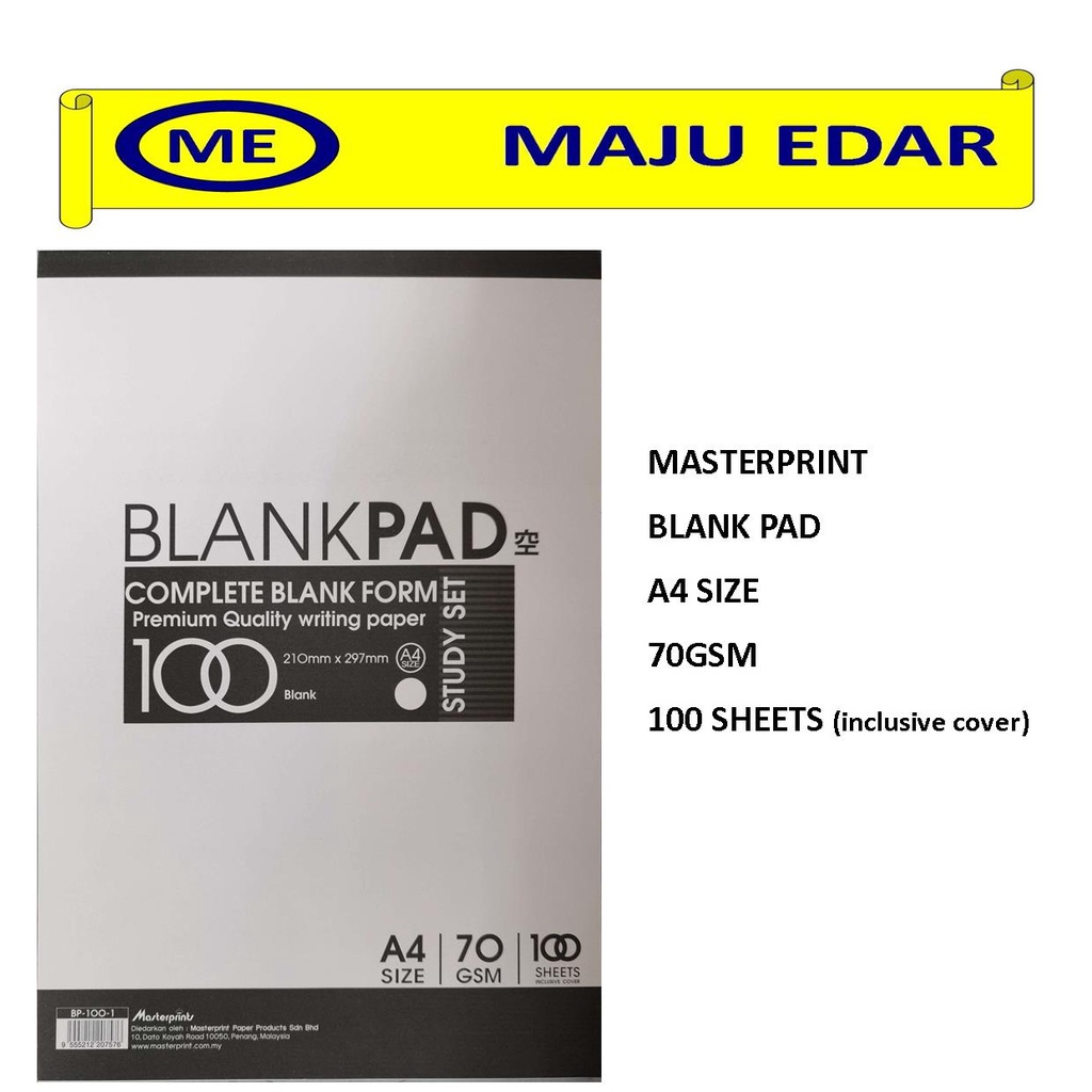 MASTERPRINT BLANC PAD A4 SIZE 70GSM 100SHEETS / TESTPAD BLANK