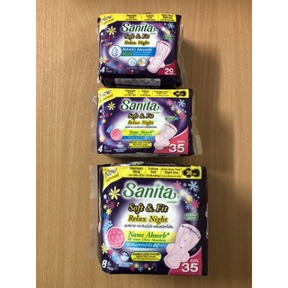 4 ชิ้น ผ้าอนามัย แซนนิต้า สำหรับกลางคืน มีปีก ผิวสัมผัสนุ่ม 35 ซม.Sanita Soft &amp; Fit Relax Night