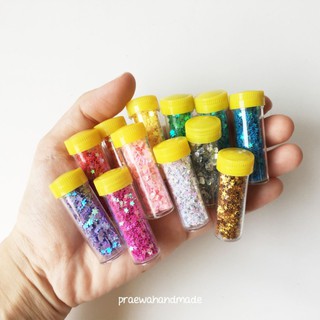 12 pieces/set mixed pattern glitter กากเพชรคละลาย 12 หลอด