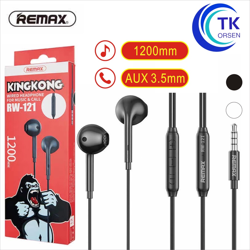 REMAX RW-121 เสียงดี หูฟังเพลง+คุยโทรศัพท์  FOR MUSIC&CALL หูฟังรุ่นใหม่ล่าสุด ยาว1.2เมตร มีไมค์คุยโทรศัพท์ ได้ ของแท้