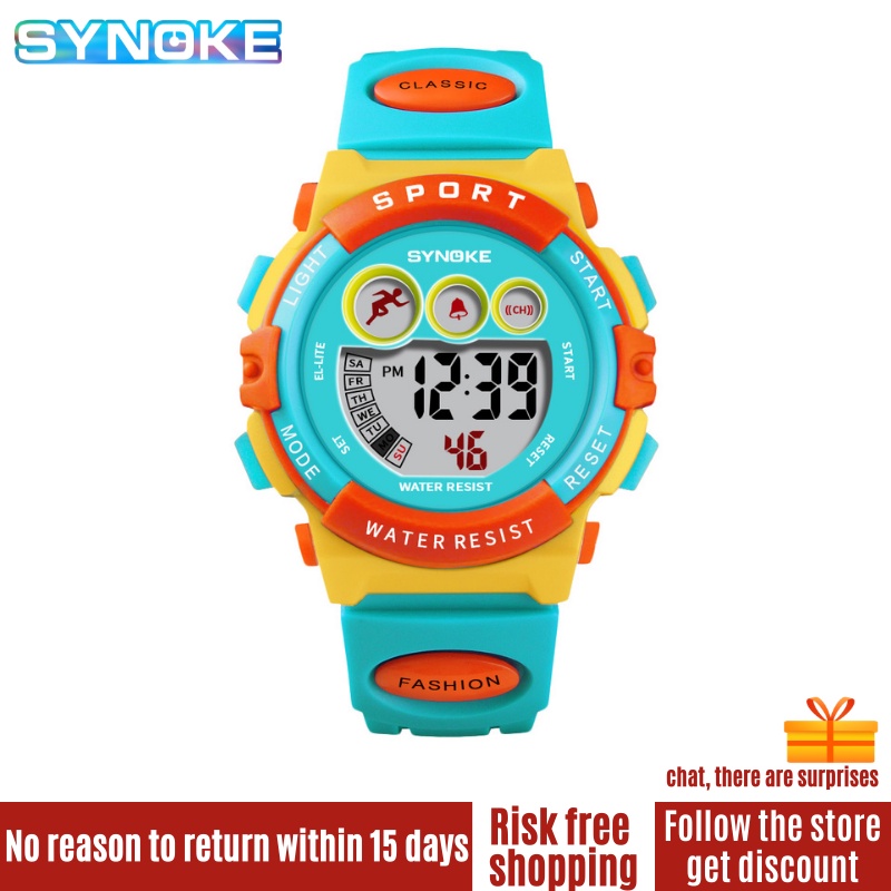[จัดส่งในวันเดียวกัน] Synoke นาฬิกาข้อมือแฟชั่น หน้าจอ LED เรืองแสง กันน้ํา 15 วัน สําหรับเด็ก