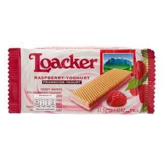 ล็อคเกอร์เวเฟอร์สอดไส้ครีมราสพ์เบอร์รี่โยเกิร์ต 37.5กรัม Loacker wafers filled with raspberry cream and yogurt 37.5g.