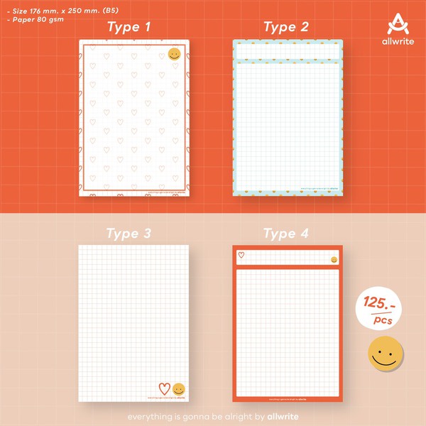 กระดาษโน๊ต Paper note Allwrite ขนาด 85x150 mm