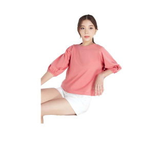 YNO Puff sleeves boat neck t-shirt เสื้อยืดคอปาดแขนพอง 3/4 ส่วน 21100