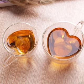 【COD】Transparent Heart Shaped Double Walled Insulated Glass Coffee Mug Tea Cups With Handle Drinking