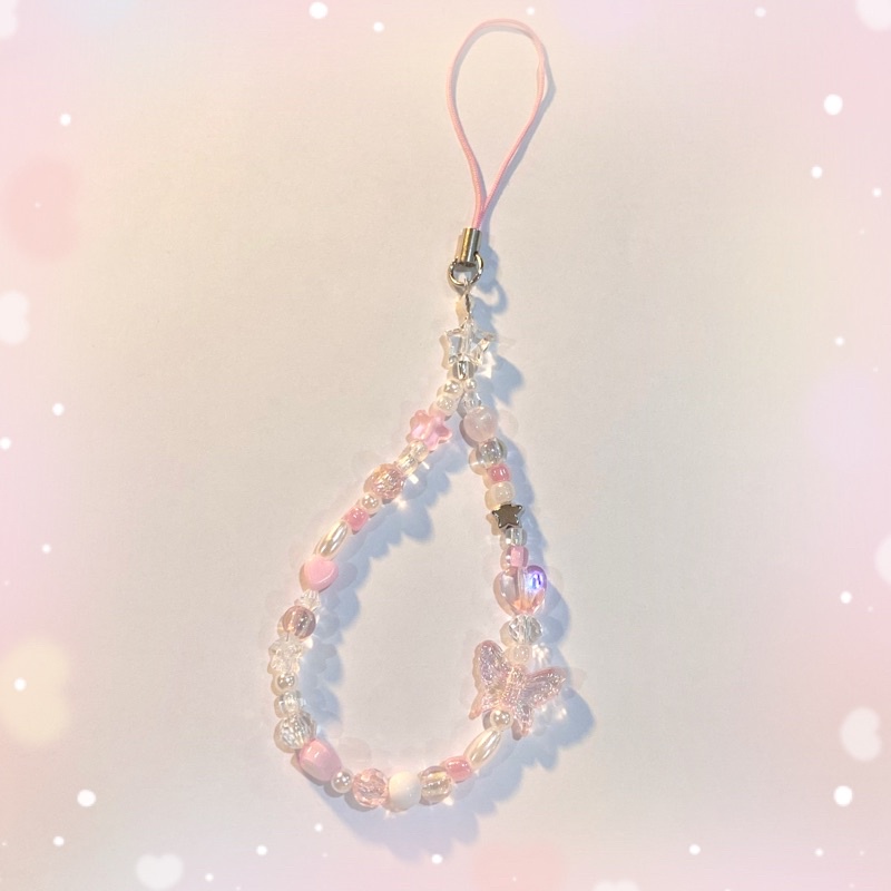 พวงกุญแจคล้องโทรศัพท์ ,คล้องกระเป๋า ⊹🌷 สีหวาน *･⌇ พวงกุญแจลูกปัด