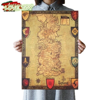 สติกเกอร์โปสเตอร์กระดาษคราฟท์ ลาย Nkodok DLKKLB Game of Thrones Westeros Map สไตล์เรโทร สําหรับติดตกแต่งผนังบ้าน บาร์ คาเฟ่