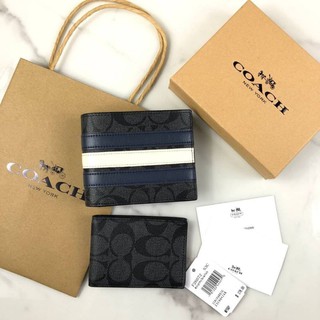 กระเป๋าสตางค์ COACH กระเป๋าสตางค์ใบสั้น มาพร้อมกระเป๋าใส่บัตรใบเล็ก