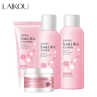 Laikou Sakura Skin Care ชุดคลีนเซอร์โลชั่นให้ความชุ่มชื้น 4 ชิ้น Cherry blossoms