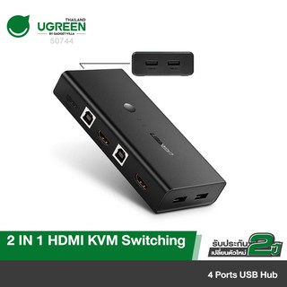 UGREEN รุ่น 50744 HDMI Switch Box 2 In 1 Out KVM Switching HDMI and Extended 4 Ports USB Hub Sharing