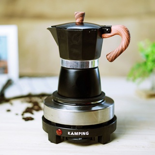 (สีดำ) KAMPING เตาไฟฟ้ามินิ 500W + หม้อต้มกาแฟสด มอคค่าพอท MOKA POT