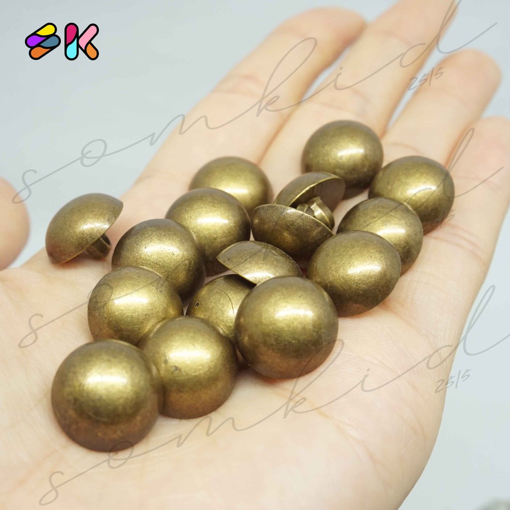 somkid กระดุมหน้าเรียบนูน size 10mm, 13mm, 15mm, 17mm, 20mm, 25mm, 30mm สีเงินด้าน ครึ่งซีก ขาสอย เนื้อพลาสติกชุบ
