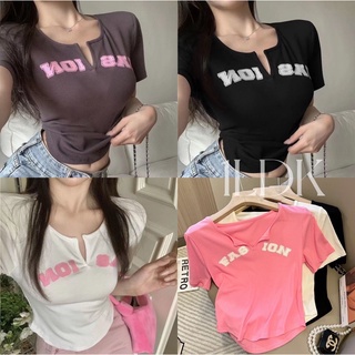 1LDK🌈พร้อมส่ง🌈เสื้อยืด แขนสั้น คอกลมโชว์ร่อง ปลายผ้าโค้ง ผ้าคอตตอน(25047)