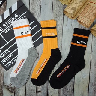 ☄♙▨Trendy Heron Preston Socks สเก็ตบอร์ดผู้ชายผู้หญิงลำลองСТИЛЬถุงเท้าผ้าฝ้าย