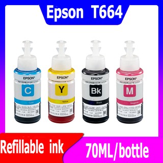 หมึกเติม หมึกปริ้น หมึกขวด EPSON  T664 เข้ากันได้สำหรับ L100 L110 L120 L200 L210 L300 L350 L355 L360 เทียบเท่า สีละ70ml