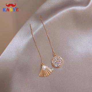 925 silver needle long asymmetric tassel earrings female Korean exaggerated earrings fan shaped ear