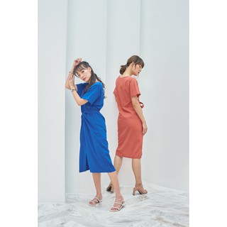 TWIST LINEN DRESS  Classic Blue/Living Coral