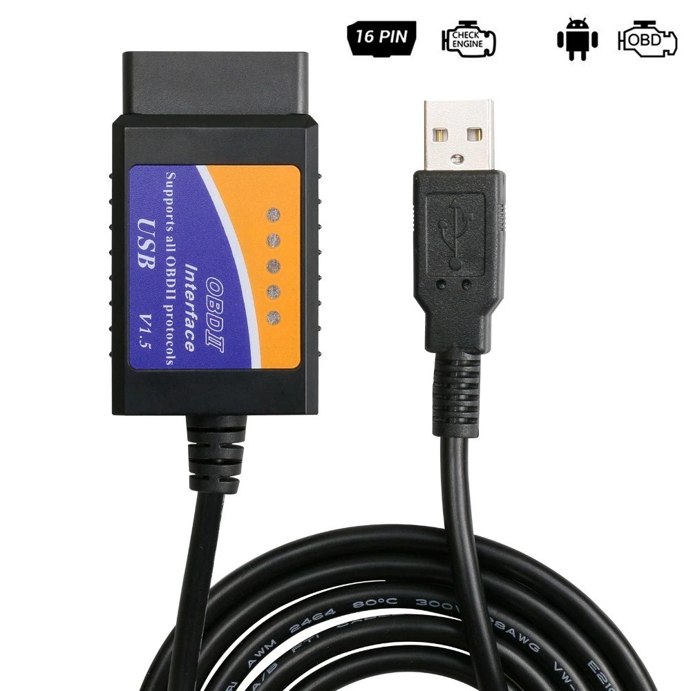 Elm327 USB V1.5 obd2 เครื่องสแกนเนอร์อินเทอร์เฟซวินิจฉัยรถยนต์ ELM 327 V 1.5 เครื่องมือวินิจฉัย OBDI