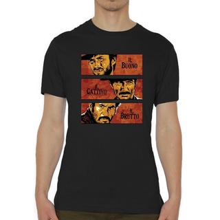 เสื้อยืดสีขาว2021 เสื้อยืดคอกลมพิมพ์ลาย The Good The Bad And The Ugly Vector สําหรับผู้ชาย