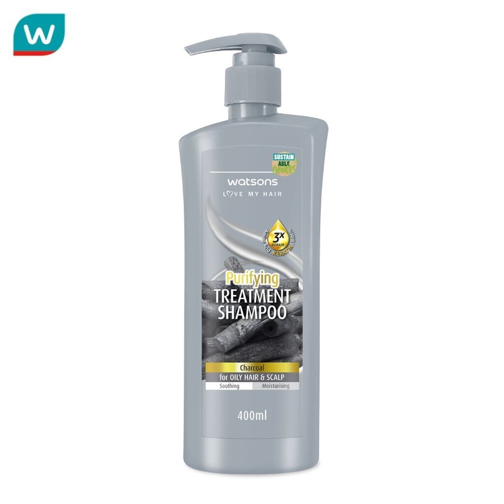 Watsons วัตสัน ทรีทเมนท์ แชมพู ชาร์โคล ฟอร์ ออยล์ลี่ แฮร์ แอนด์ สกัลป์ 400มล.