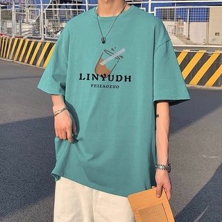 เสื้อยืดแขนสั้นลําลอง คอกลม ทรงหลวม พิมพ์ลาย สไตล์เกาหลี แฟชั่นฤดูร้อน สําหรับผู้ชาย