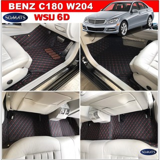 BENZ C-CLASS W204 พรม6D สีดำด้ายแดง เต็มคัน 3ชิ้น เข้ารูป100%