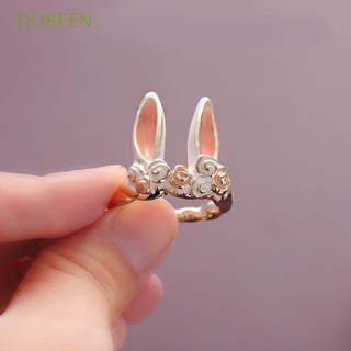 Doreen แหวนแฟชั่น ปรับขนาดได้ สวยหรู ผู้หญิง เปิด แหวนกระต่าย แหวนการ์ตูนสัตว์น่ารัก ของขวัญเด็ก แหวนสไตล์เกาหลี