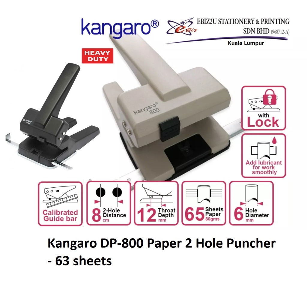Kangaro DP-800 Paper 2 Hole Puncher 63 แผ่น penumbuk, puncher, 2 Hole Puncher