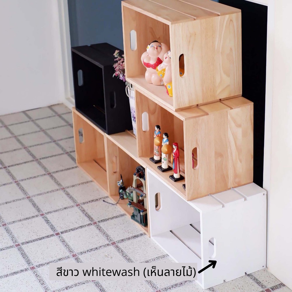 MINIWOOD ลัง ลังไม้ กล่องไม้ wooden box ชั้นวางของ DIY ไม้ยางพารา size M 15.5 x 27 x 35.5 ซม. - รูปที่ 3