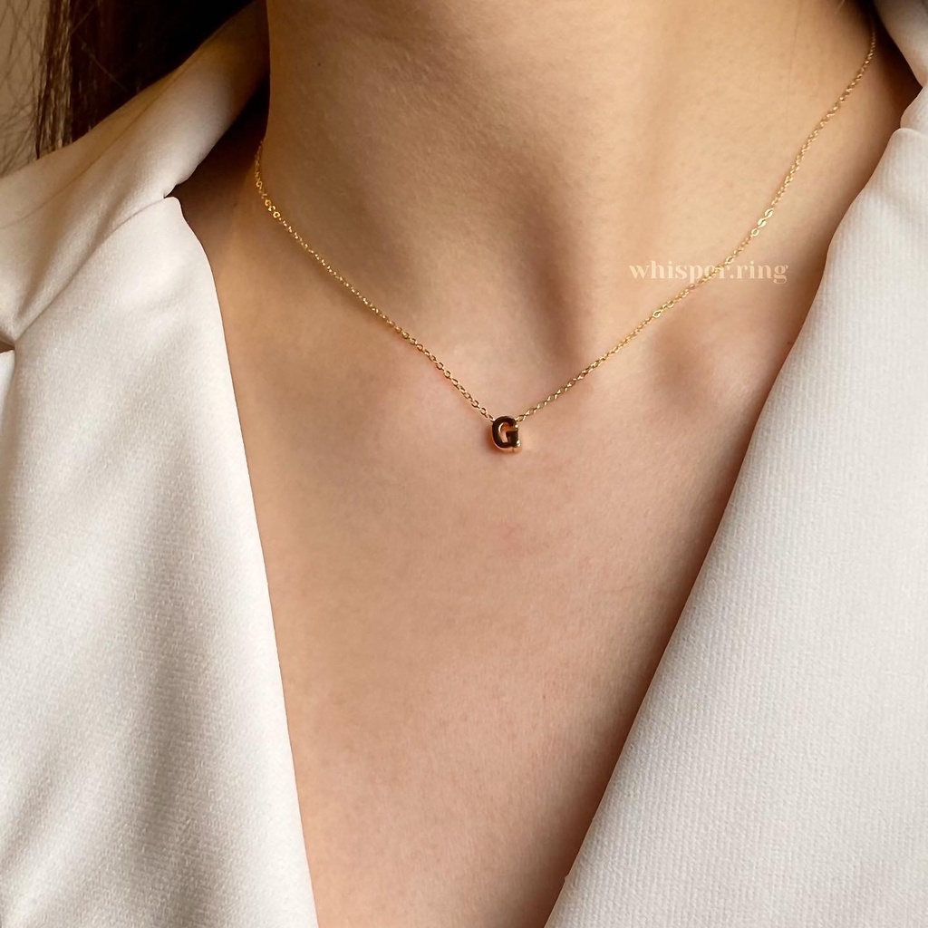 whisper.ring - YOU AND ME Alphabet Necklace (A-Z) สร้อยจี้ตัวอักษร เสตนเลส ชุบทองคำ 14k ขนาดจี้ 0.5 ซม. ยาว 37-44 ซม.