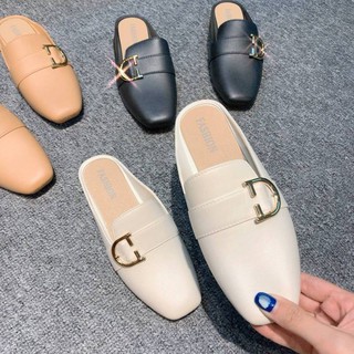 รองเท้าแบบสวมเปิดส้นเท้าคาดตัวD มีส้นเล็กน้อย รองเท้าแตะสไตล์เกาหลีใส่เที่ยวใส่ออกงาน