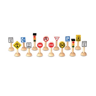 PlanToys 6010 Set of Traffic signs &amp; lights (USA) ของเล่นบทบาทสมมุติ สำหรับเด็ก 3 ขวบขึ้นไป