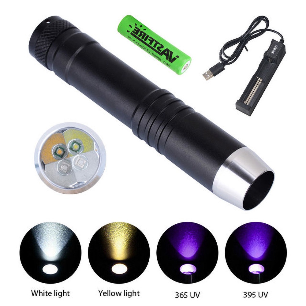ไฟฉายหยก 6 ชาร์จ USB Led 395nm 365nm UV สีม่วง ขาว เหลือง แดง อัลตราไวโอเลต อัญมณี เครื่องประดับ สีเหลืองอําพัน