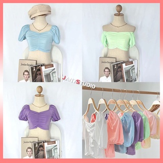 เสื้อครอปคอกว้างสีพื้นๆ เสื้อครอปสีสันสดใสพร้อมส่งราคาถูก เสื้อครอปมินิ เสื้อครอปปาดไหล่มินิราคาโปรโมชั่น