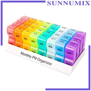 Rainbow Monthly Pill Organizer 32 Compartments Dispenser Box Container