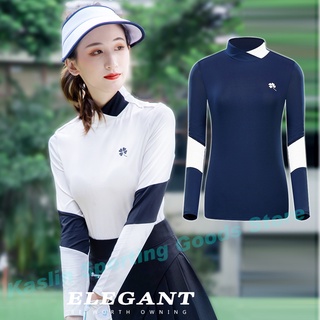 TTYGJ golf clothing womens long-sleeved sun protection ball clothes T-shirt split stand collar print design slim casual