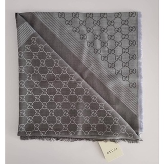 New ผ้าพันคอ Gucci scarf 2 tone สีน้ำตาล Gucci XL Wool Silk Blend GG Guccissima Logo Scarf