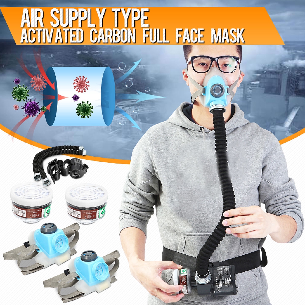 2 ชิ้นช่วยหายใจ - ระบบ - อุปกรณ์ก๊าซไฟฟ้าคงที่ไหลอากาศที่ให้มาเฟดช่วยหายใจใบหน้าครึ่งหน้ากากป้องกันแก๊สพิษปั๊ม 2 ท่อช่วยหายใจ