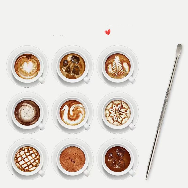 DIY เข็มวาดกาแฟ สแตนเลสสตีล สแตนเลสกาแฟ ปากกาวาดลายกาแฟลาเต้ แบบหัวเข็ม เข็มวาดหน้าลาเต้ QT0R