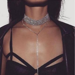 Rhinestone Crystal Chokers Y-Chain Tassel Necklace